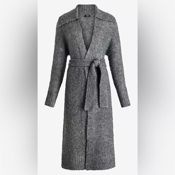 Express Boucle Oversized Collar Belted Duster Cardigan Size Medium - Picture 5 of 11